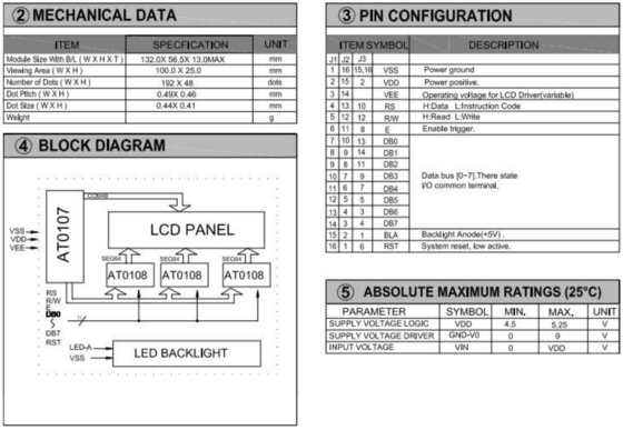192*48 Modulo gráfico LCD com luz de fundo AT0107 6H 12H Display Industrial de ampla temperatura