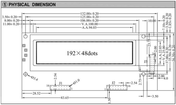192*48 Modulo gráfico LCD com luz de fundo AT0107 6H 12H Display Industrial de ampla temperatura
