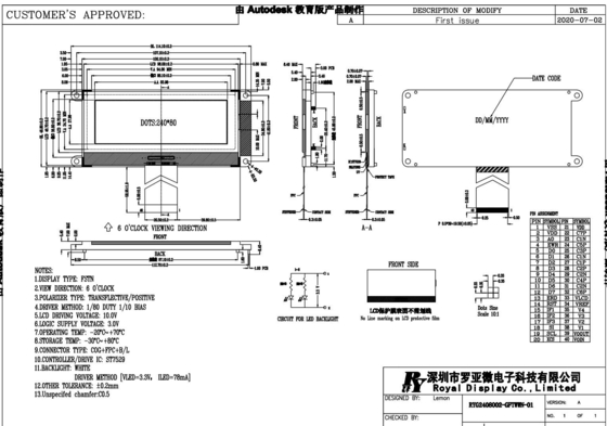 240*80 Módulo gráfico LCD FSTN 6H Display industrial de alta temperatura ST7529 COG