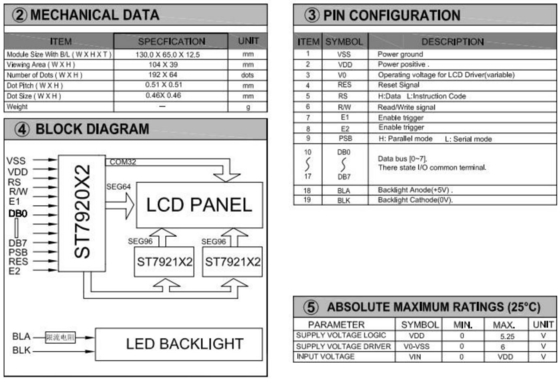 192*64 Modulo LCD gráfico STN ST7920 Com luz de fundo Modulo LCD PCB Display Industrial