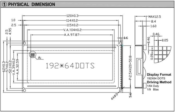192*64 Modulo LCD gráfico FSTN AT0107 Com retalho e ecrã industrial de alta temperatura