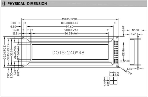 240*48 Módulo LCD gráfico STN com retrovisores de PCB de luz de fundo TS107/TS108 Display industrial