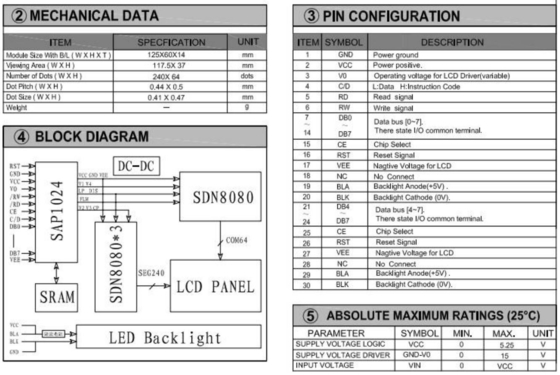 240*64 Modulo LCD gráfico FSTN com PCB de grande tamanho