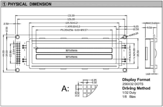 256*32 Modulo LCD gráfico de grande porte ST7920/ST7921 20 pin Industrial Display