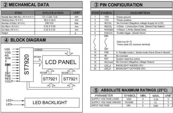 256*32 Modulo LCD gráfico de grande porte ST7920/ST7921 20 pin Industrial Display