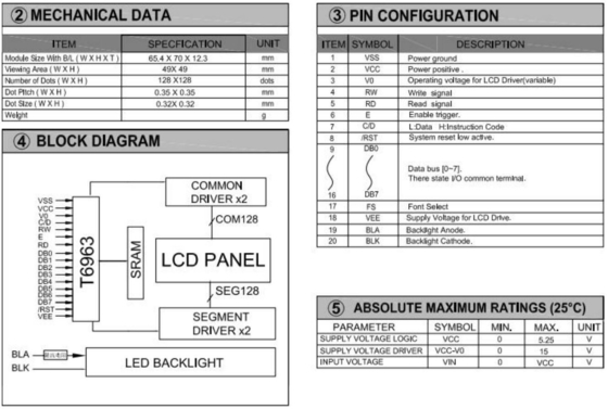 Modulo LCD gráfico FSTN 128*128 com luz de fundo de PCB T6963 Wide Industrial Display