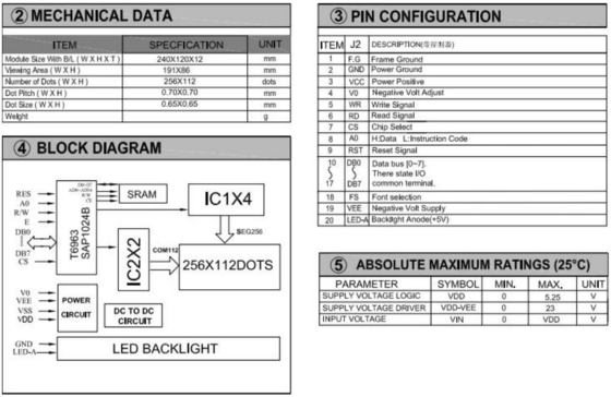 256*112 Módulo gráfico LCD 12H STN Blue Wide Temperature Industrial Display
