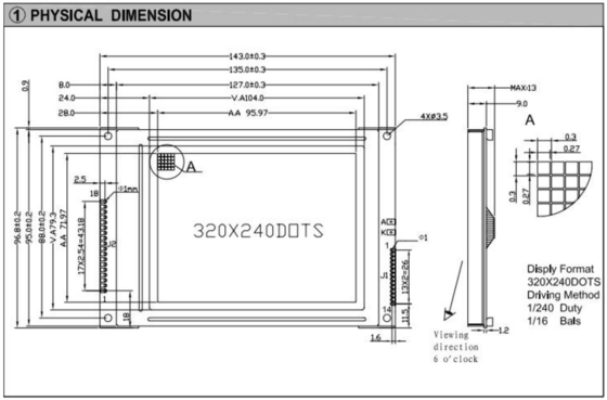 320*240 FSTN Módulo gráfico LCD RA8835 6H Display industrial de alta temperatura