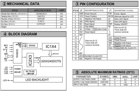 320*240 FSTN Módulo gráfico LCD RA8835 6H Display industrial de alta temperatura