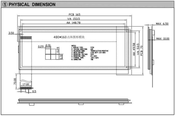 480*160 Módulo gráfico LCD FSTN 6H Display industrial transflectivo positivo