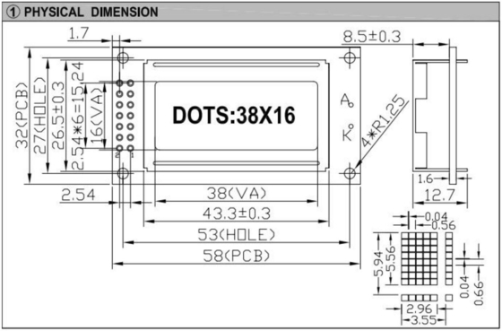 38*16 Caracter FSTN LCD Module St7066 Com Backlight PCB Wide Temperature Industrial Display