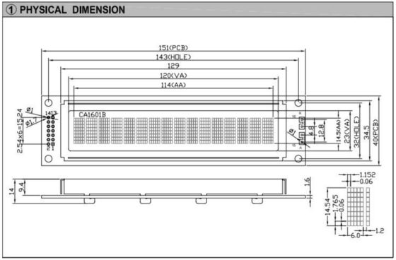 Grande Dimensão 1601 16 * 1 Modulo LCD de Caracteres Com Backlight PCB Industrial Display