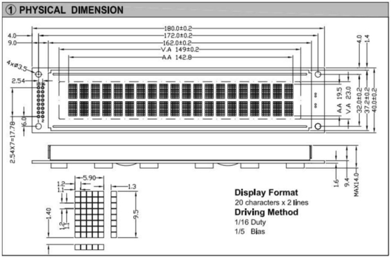 20*2 2002 Módulo LCD de caracteres Display industrial de grande porte e larga temperatura