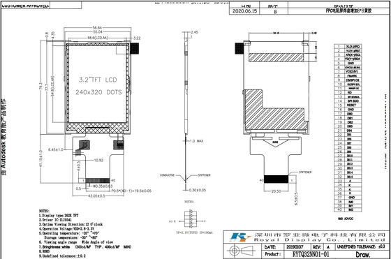 3.2'' TFT 240*320 RGB LCD Modulo de alta temperatura 40 PIN