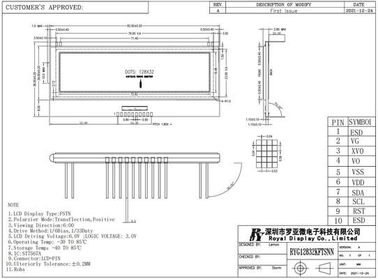 128*32 FSTN gráfico transflectivo positivo 6H ST7567A tela industrial de temperatura super larga 10 pines