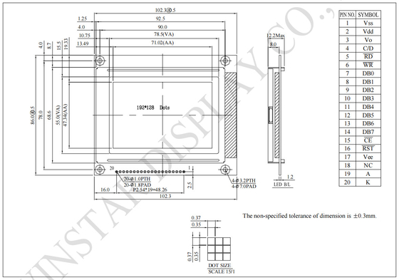 192*128 temperatura de largura gráfica Winstar substitui RA6963 IC LCD Module
