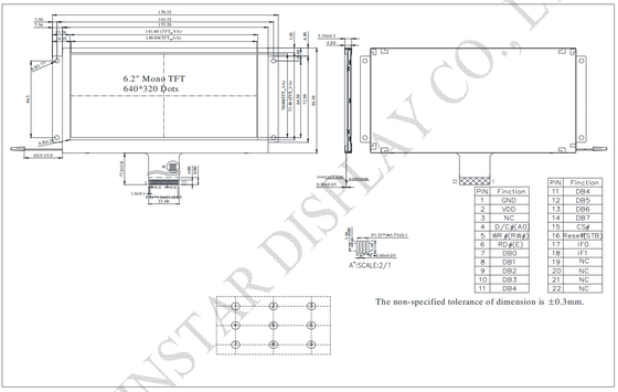 6.2' 640*320 Modulo LCD TFT de largura de temperatura em branco e preto
