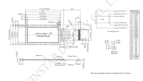 1.54' 160*80 Modulo LCD OLED de temperatura ultra larga