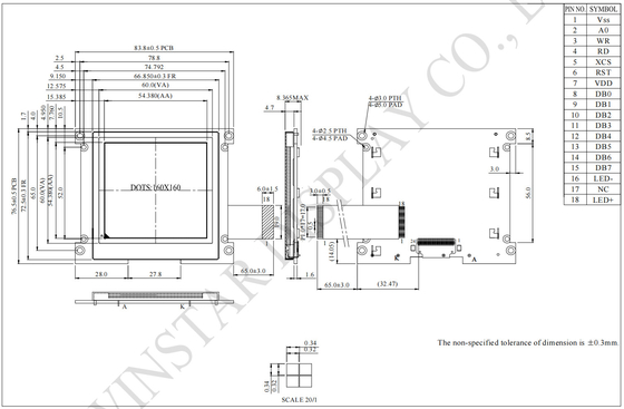 160*160 FSTN gráfico UC1698u Cog de temperatura larga Módulo LCD personalizado