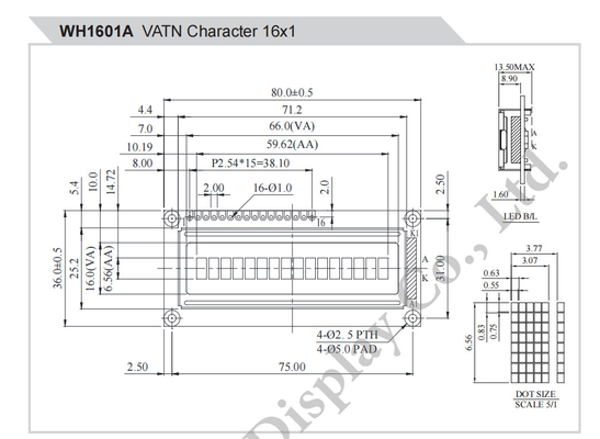 16*1 Caracter Monocromo SPI Interface Wide Temperature VATN LCD Module