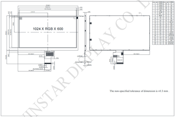 10.1'' 1024*RGB*600 TFT Wide Temperature LCD Module Interface de 24 bits