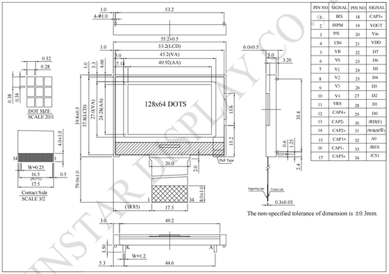 128 * 64 gráfico monocromático temperatura larga ST7567P personalizável Winstar substituir módulo LCD