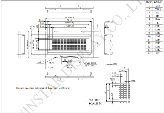 1.6' 12*2 Caracter Monocromo OLED LCD Modulo Winstar Substituição