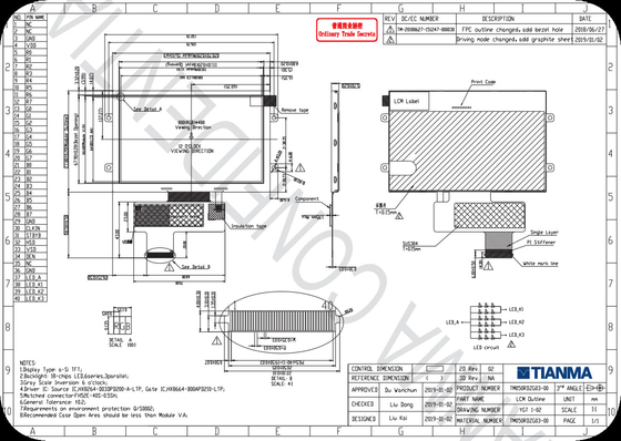 Tianma 5' 800*480 TFT HX8664 Modulo LCD de temperatura larga