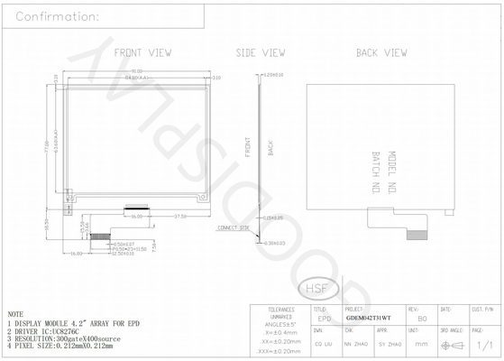 4.2'' 300*400 Display de papel eletrónico monocromático preto e branco EPD