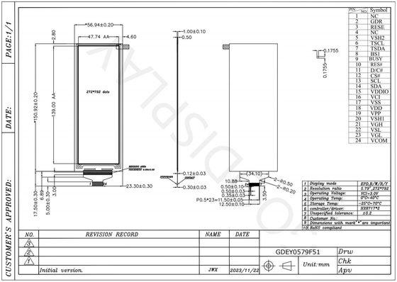 5.79' 4 Cor 272*792 HX8717 Baseado em papel-e-padrão EPD