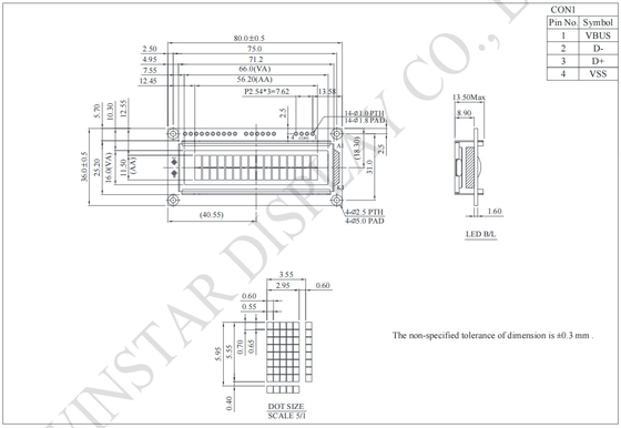 Interface USB de 16*2 caracteres FSTN STN Modulo LCD Winstar substituir uso industrial