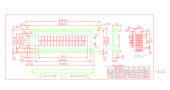 16*2 TN STN Modulo LCD com uso industrial de PCB