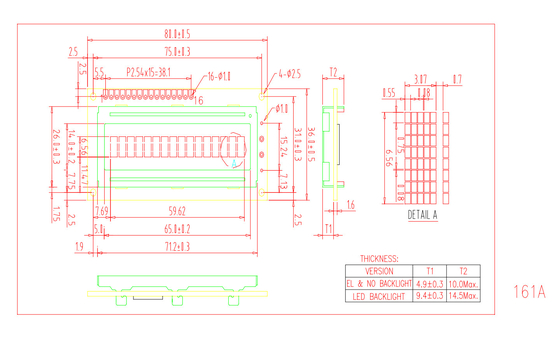 16*1 16 Pin Monocromo Stn FSTN Modulo LCD de caracteres personalizados de ampla temperatura