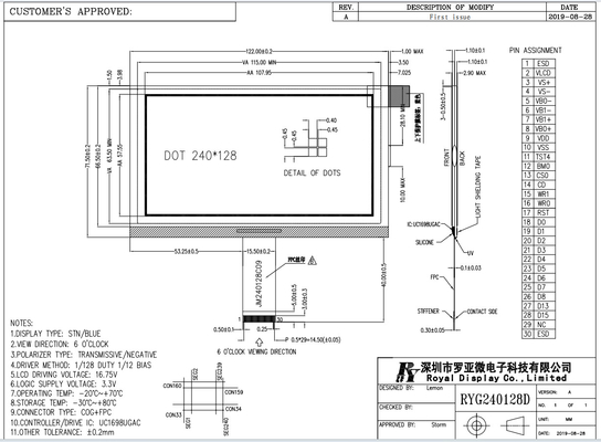 STN Azul 240*128 negativo gráfico transmissível UC1698U COG Modulo LCD