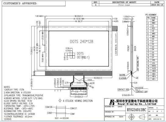 240*128 FSTN Gráfico Transmissor Positivo 3.3V UC1608 Modulo LCD