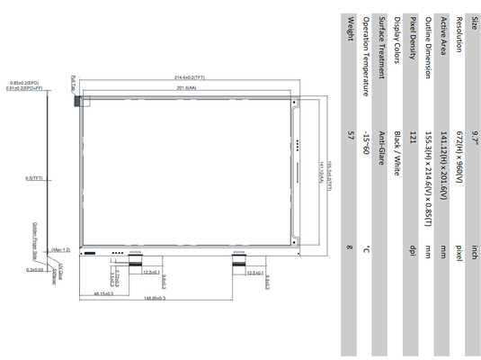 9Modulo de exibição em papel eletrónico de.7'' com temperatura de toque de largura opcional